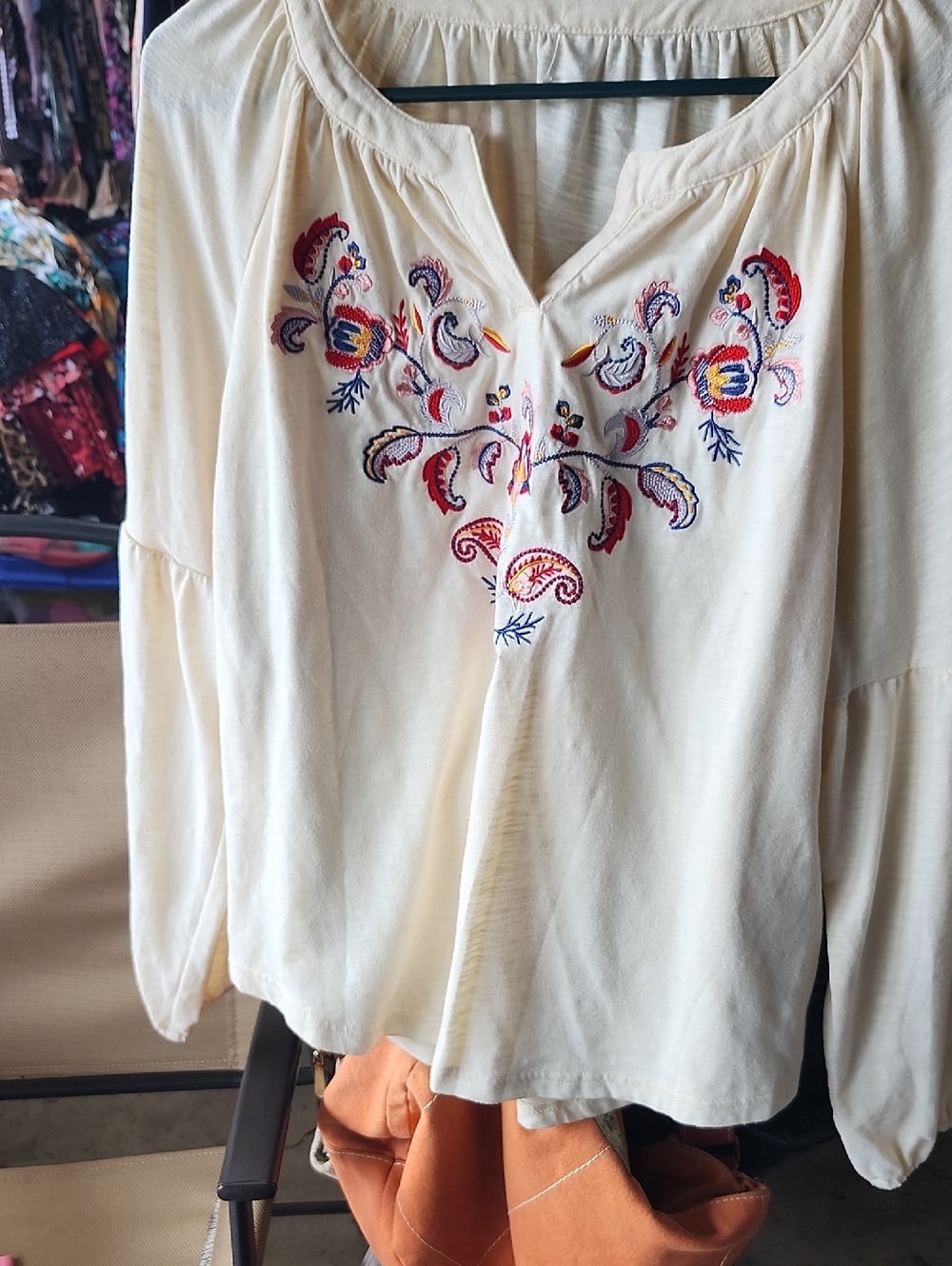 Embroidered Cream Peasant Blouse - Women's Boho Top